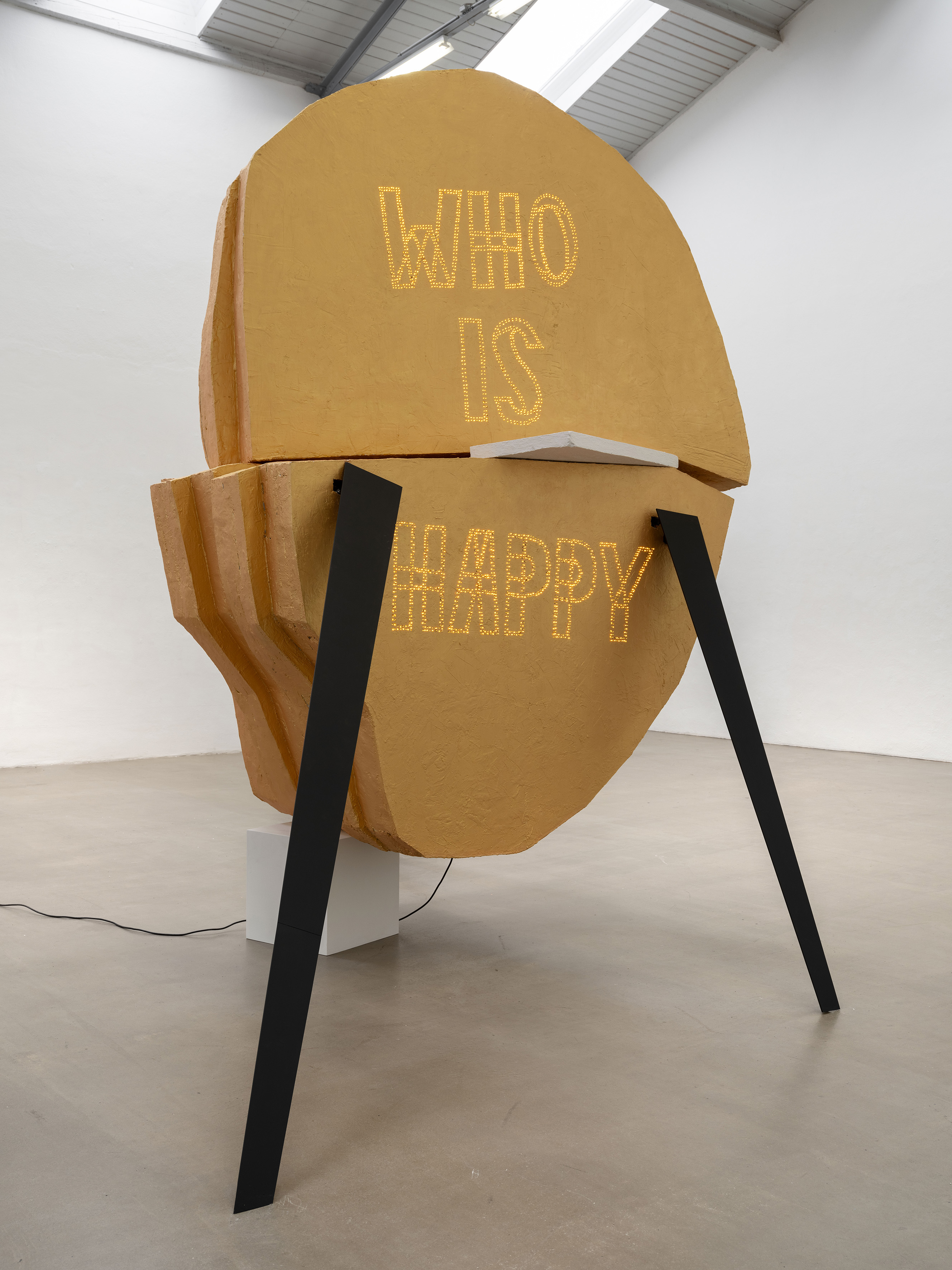 Birgit Brenner
Who Is Happy, 2024
Pappelsperrholz, Dämmplatten,
Polymergips, Eisenpulver, Pigment, Stahl,
LED-Lichter
400 × 300 × 260 cm
Courtesy Galerie EIGEN + ART
Leipzig/Berlin
© VG Bild-Kunst, Bonn 2024
Foto: Uwe Walter, Berlin