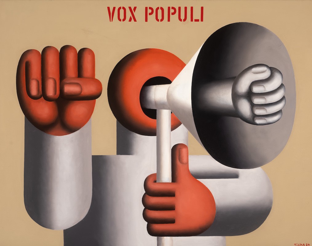 Hans Ticha: Vox Populi, 2024, Öl auf Leinwand, 60 x 80 cm, Besitz des Künstlers, © Hans Ticha, VG Bild-Kunst, Bonn 2025