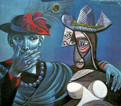 Susanne Kandt-Horn, 
Hommage à Picasso III.
Tröste Dich wir sind die Schönsten, 1982
Öl auf Hartfaser
60 × 70 cm
Privatbesitz

Bildnachweis: © Susanne Kandt-Horn, VG Bild-Kunst, Bonn 2026
Foto: privat